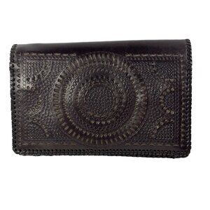BCBG Max Azria Leather Clutch Envelope Wallet Brown Handbag Pouch Boho Y2K